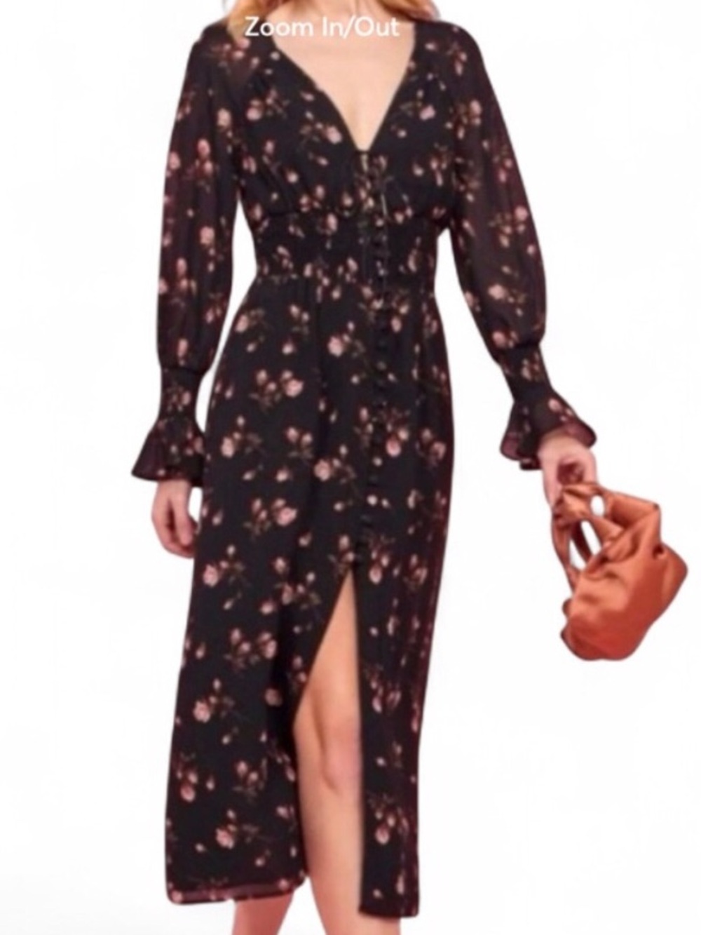 Reformation Fia Floral Black Dress